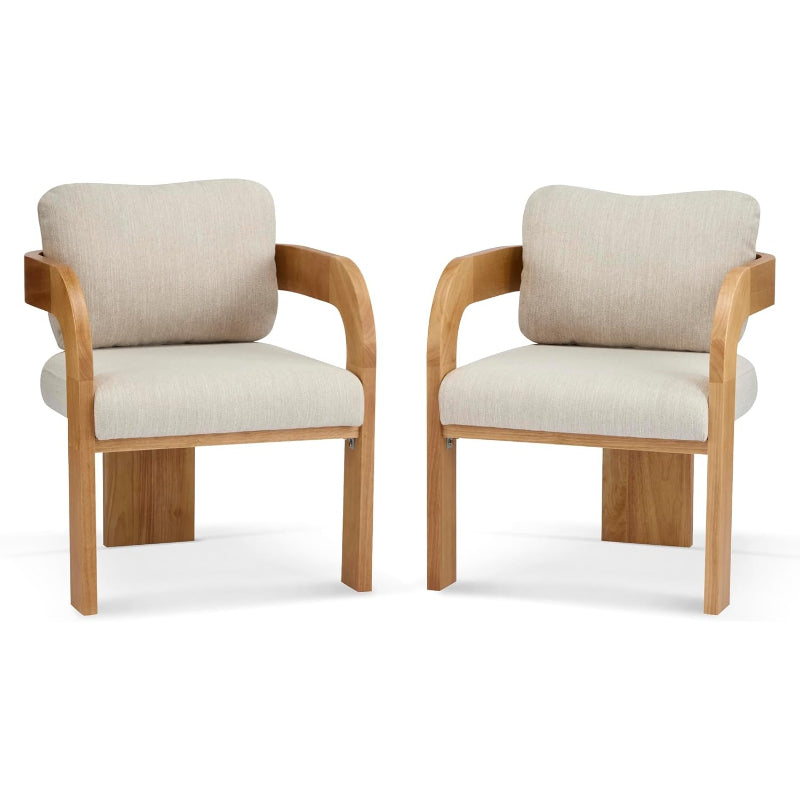 2 Pack Beige Cushion Curved‑Back Solid Wood Dining Chairs