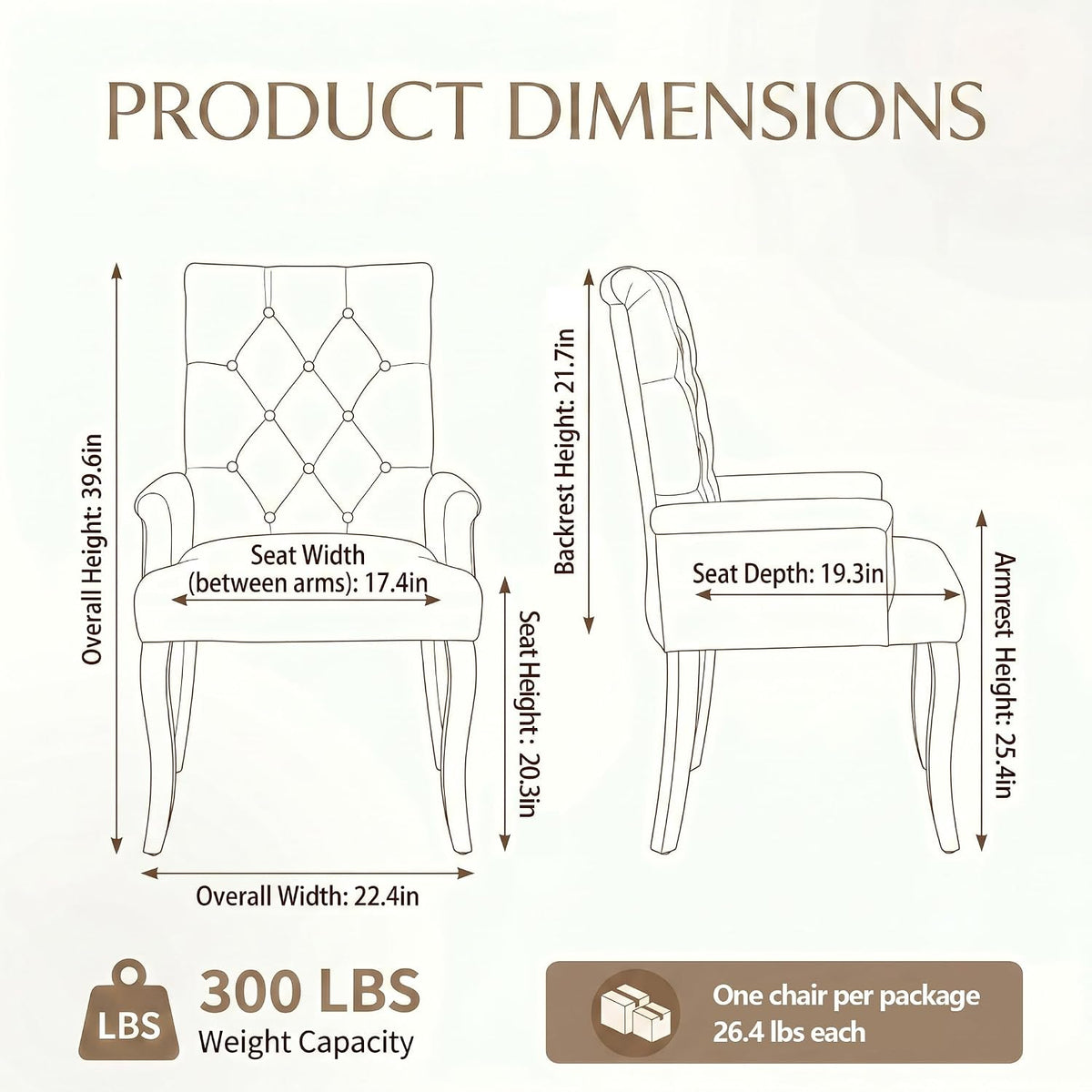 2 Pack Greyish Beige Upholstered Dining Chairs with Arms