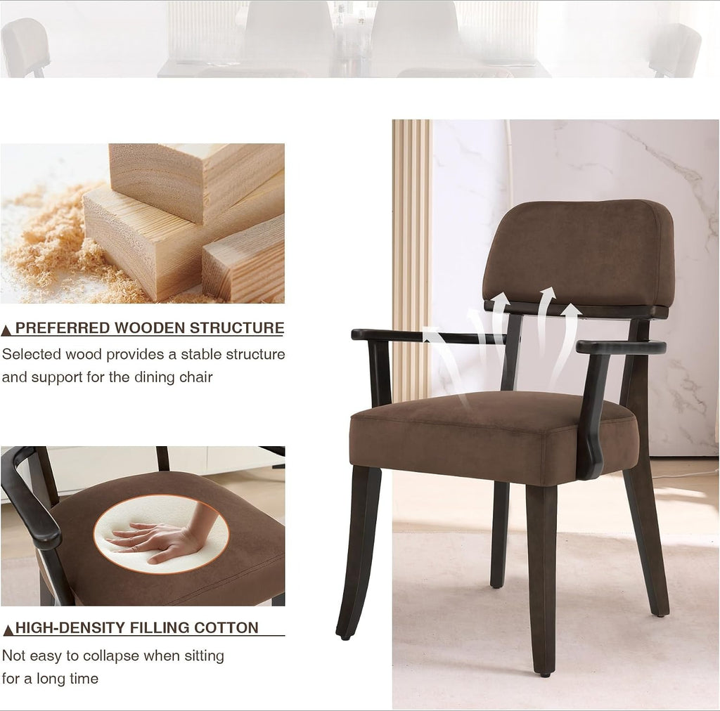 Brown Velvet Dining Chairs with Arms