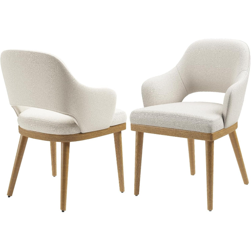 2 Pack Beige Fabric Open‑Back Wooden Dining Chairs