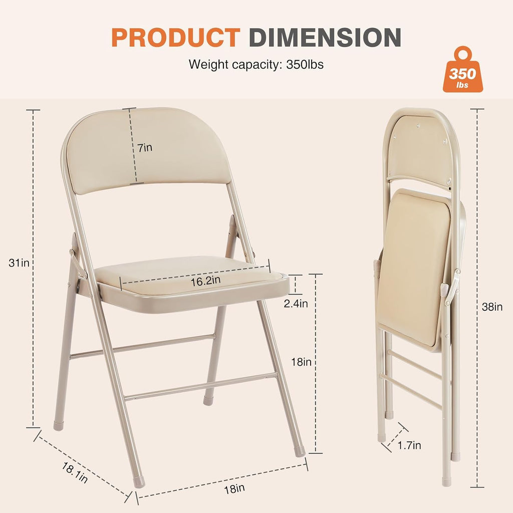 4 Pack Khaki Padded Metal Folding Chairs