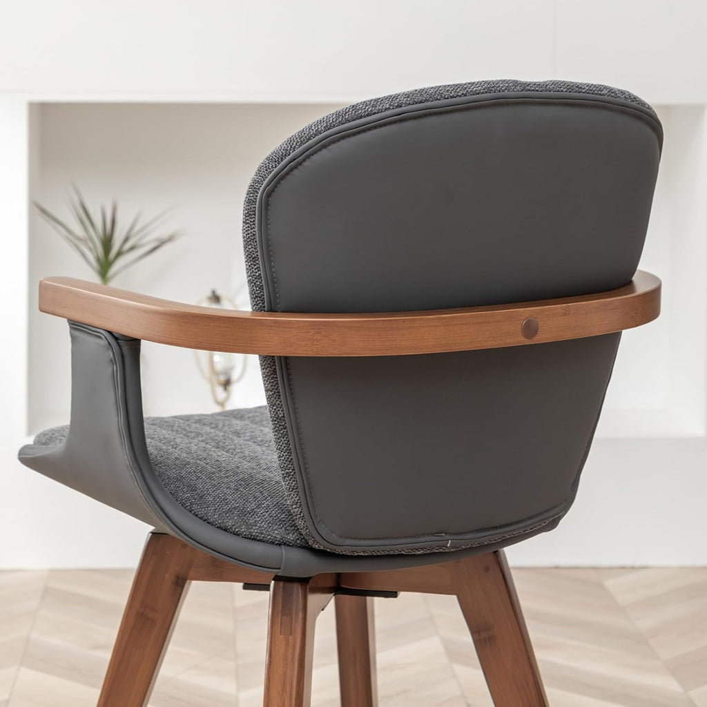 2 Pack Gray Fabric Swivel Dining Chairs with Bamboo Legs