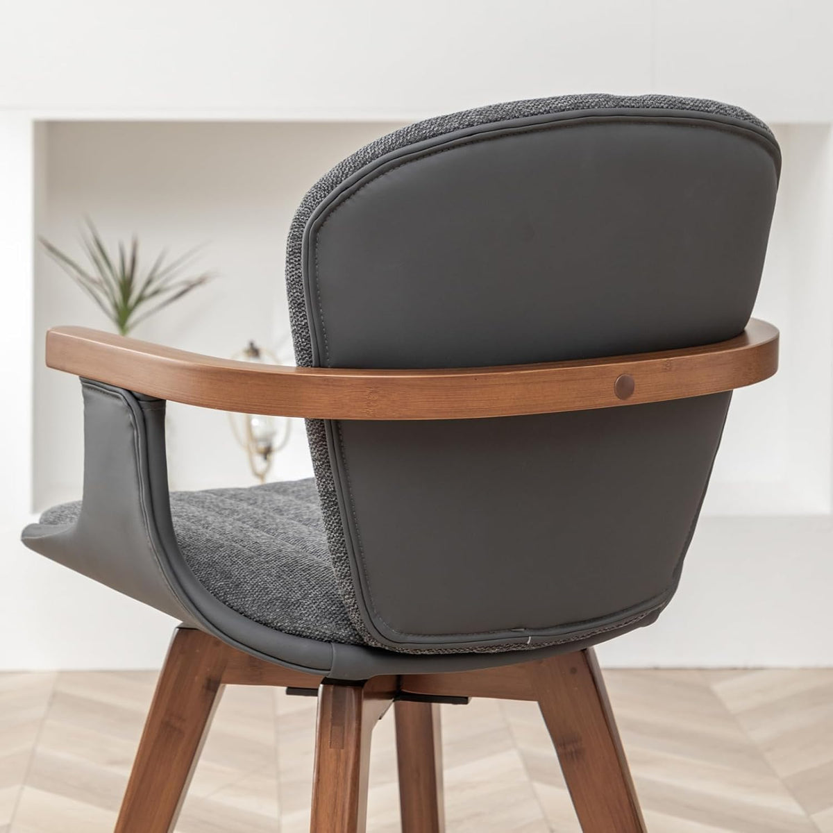 2 Pack Gray Fabric Swivel Dining Chairs with Bamboo Legs