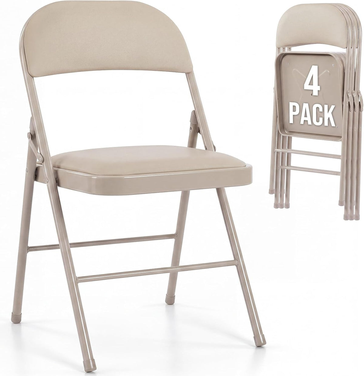 4 Pack Khaki Padded Metal Folding Chairs