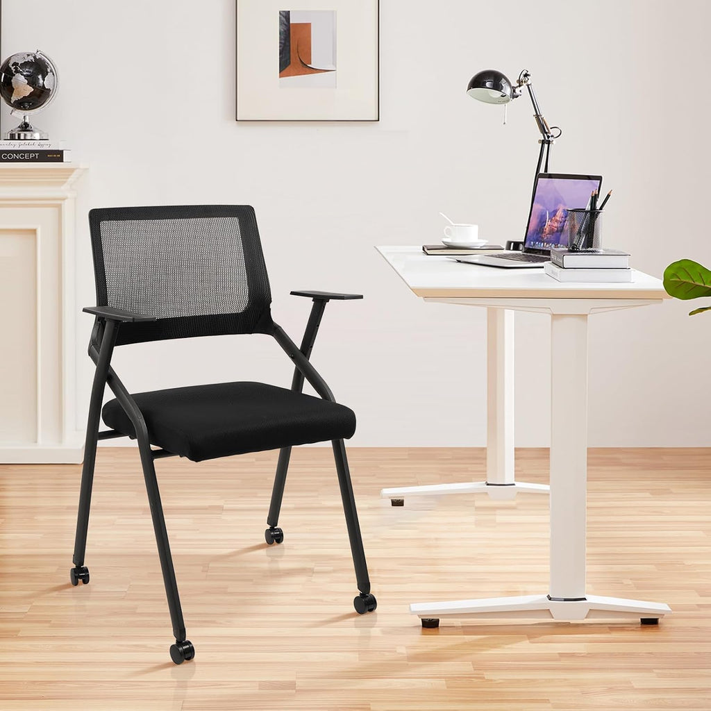 8 Pack Black Wheeled Padded Foldable Chairs