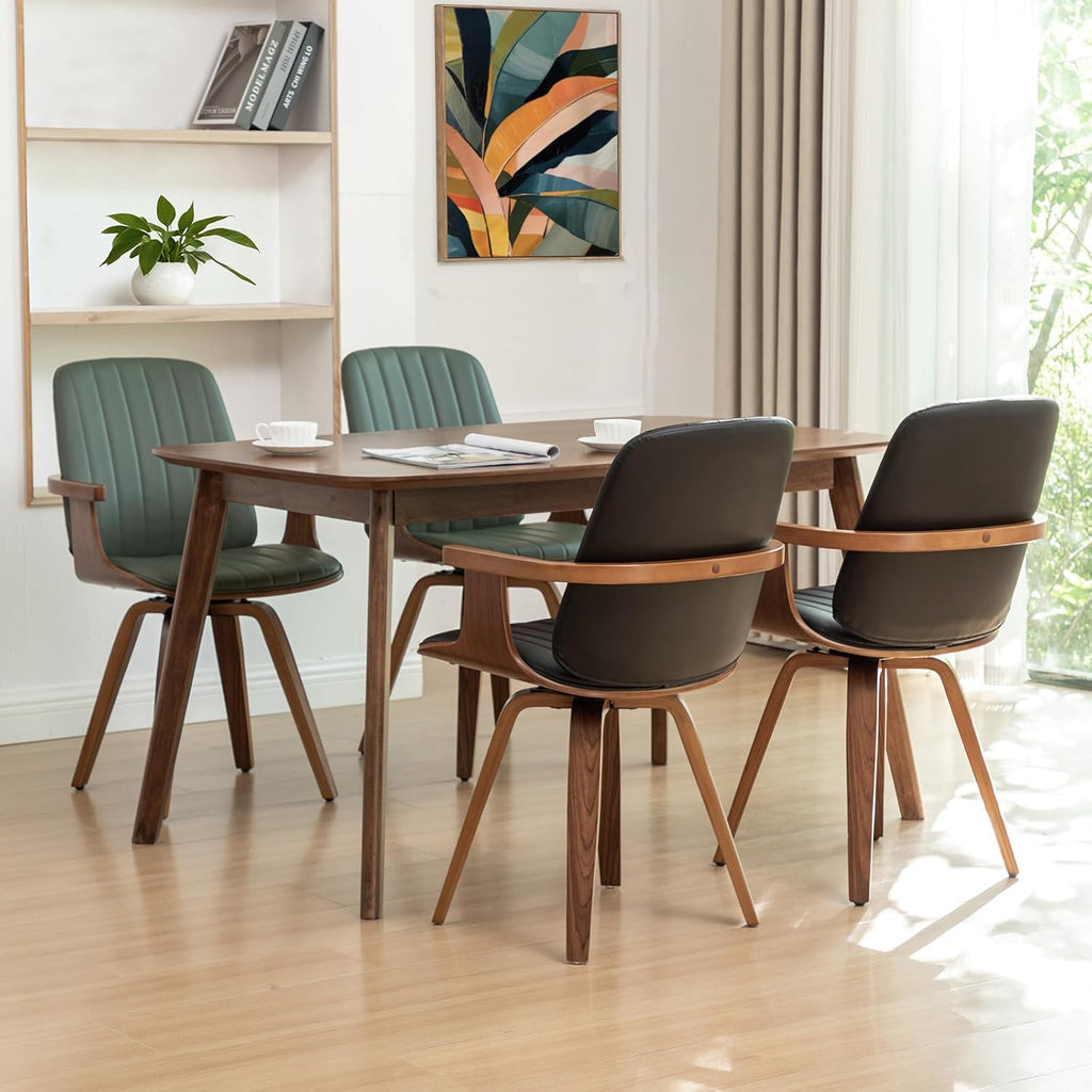 Walnut Swivel Mid‑Century Dining Chairs with Arms