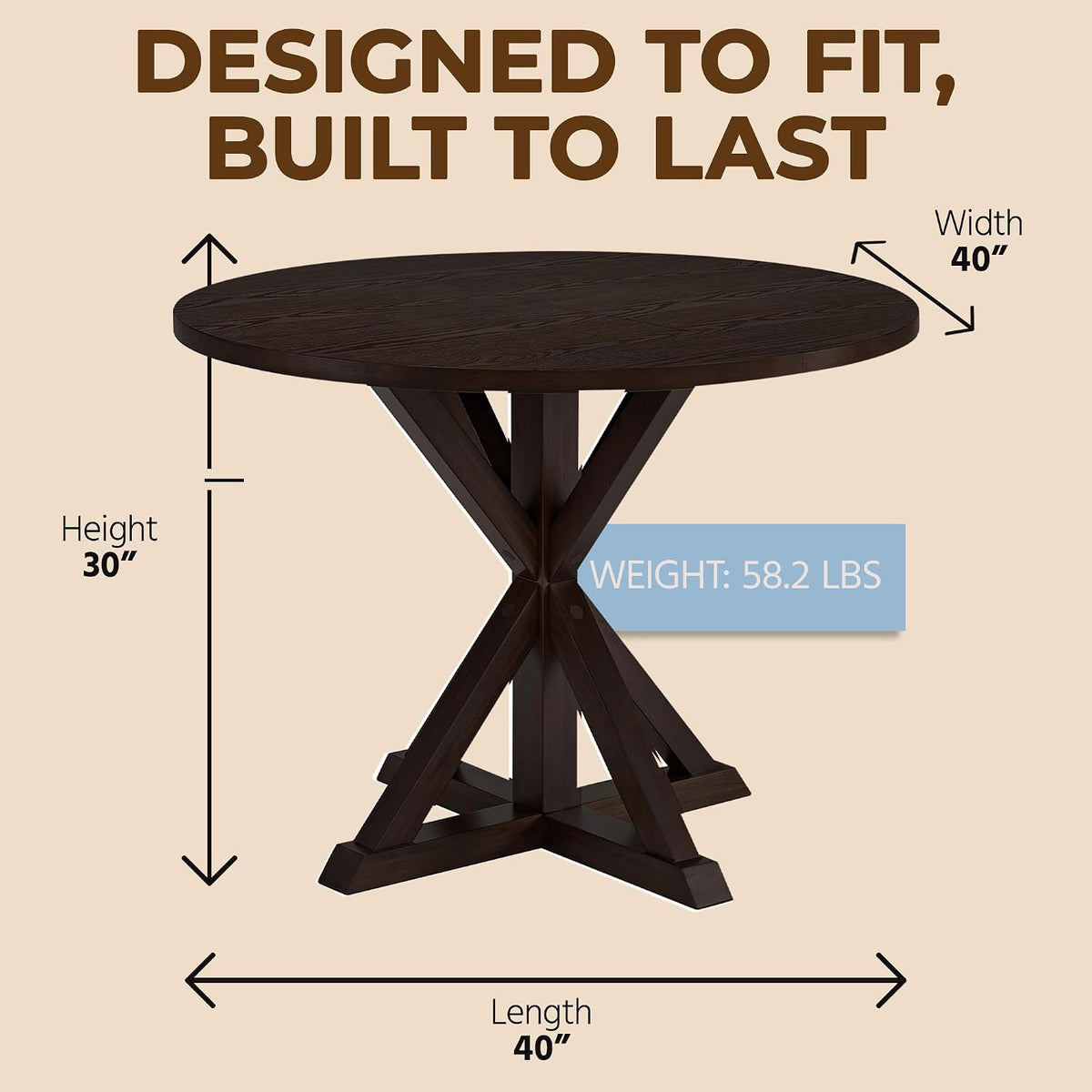 Dark Brown Round Dining Table with Pedestal Base