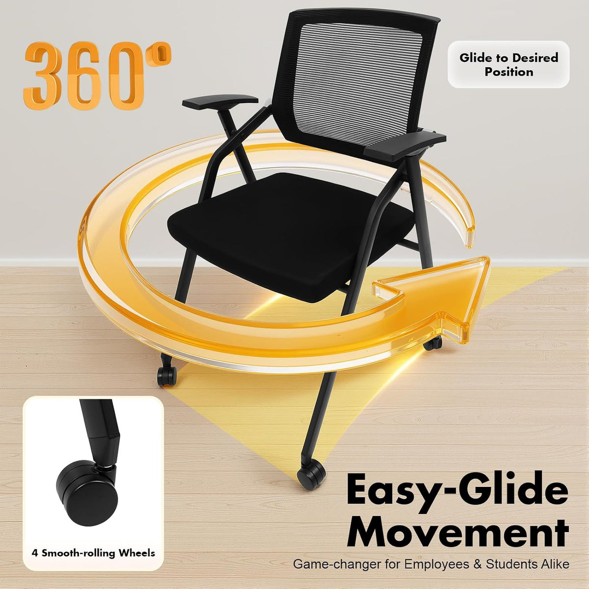 4 Pack Wheeled Foldable Chairs With Writing Board