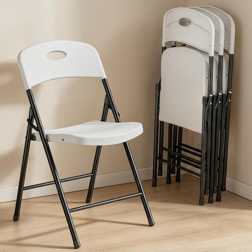 4 PCS White Heavy‑Duty Plastic Folding Chairs