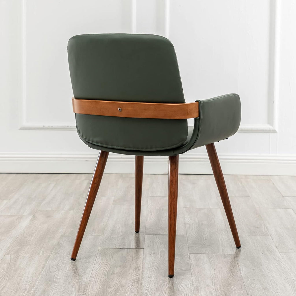2 Pack Green Faux Leather Dining Chairs with Metal Legs