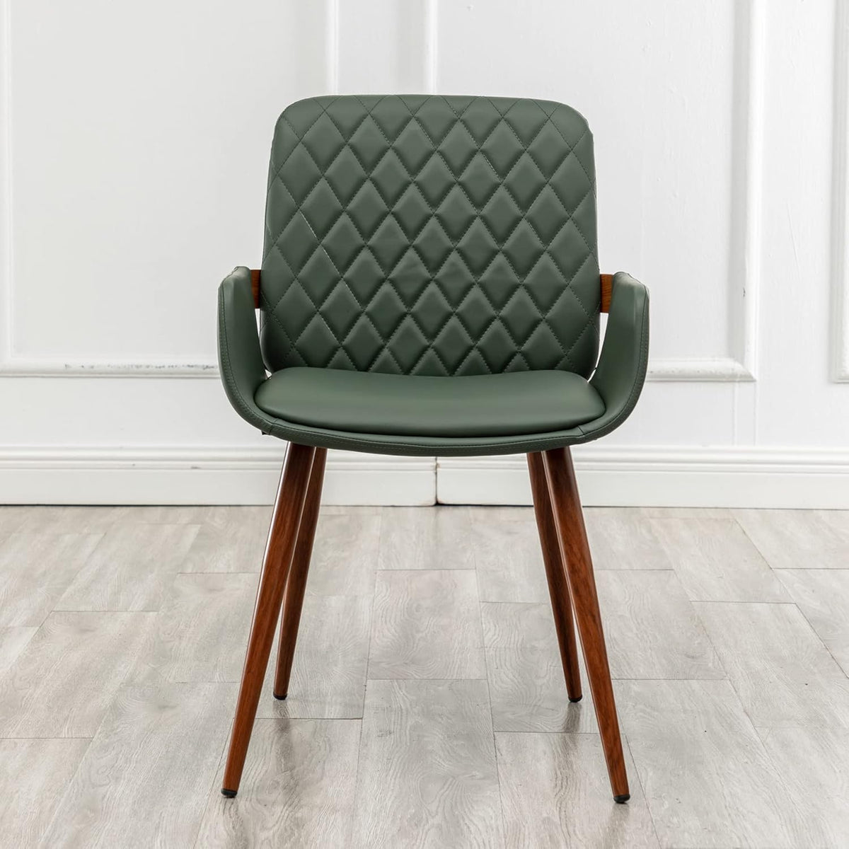2 Pack Green Faux Leather Dining Chairs with Metal Legs