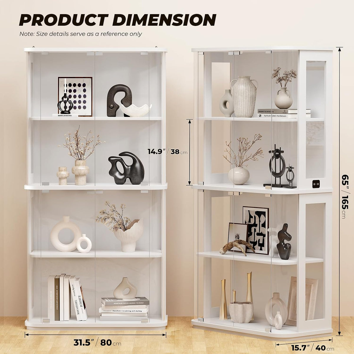 White 4‑Tier Rounded Glass Door Curio Cabinet