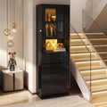 Black 6‑Tier High‑Gloss LED Glass Display Cabinet