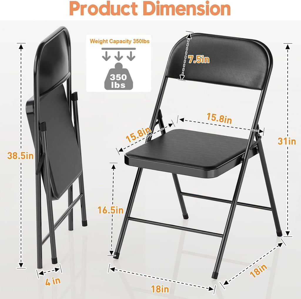 4 Pack Black Padded Metal Folding Chairs
