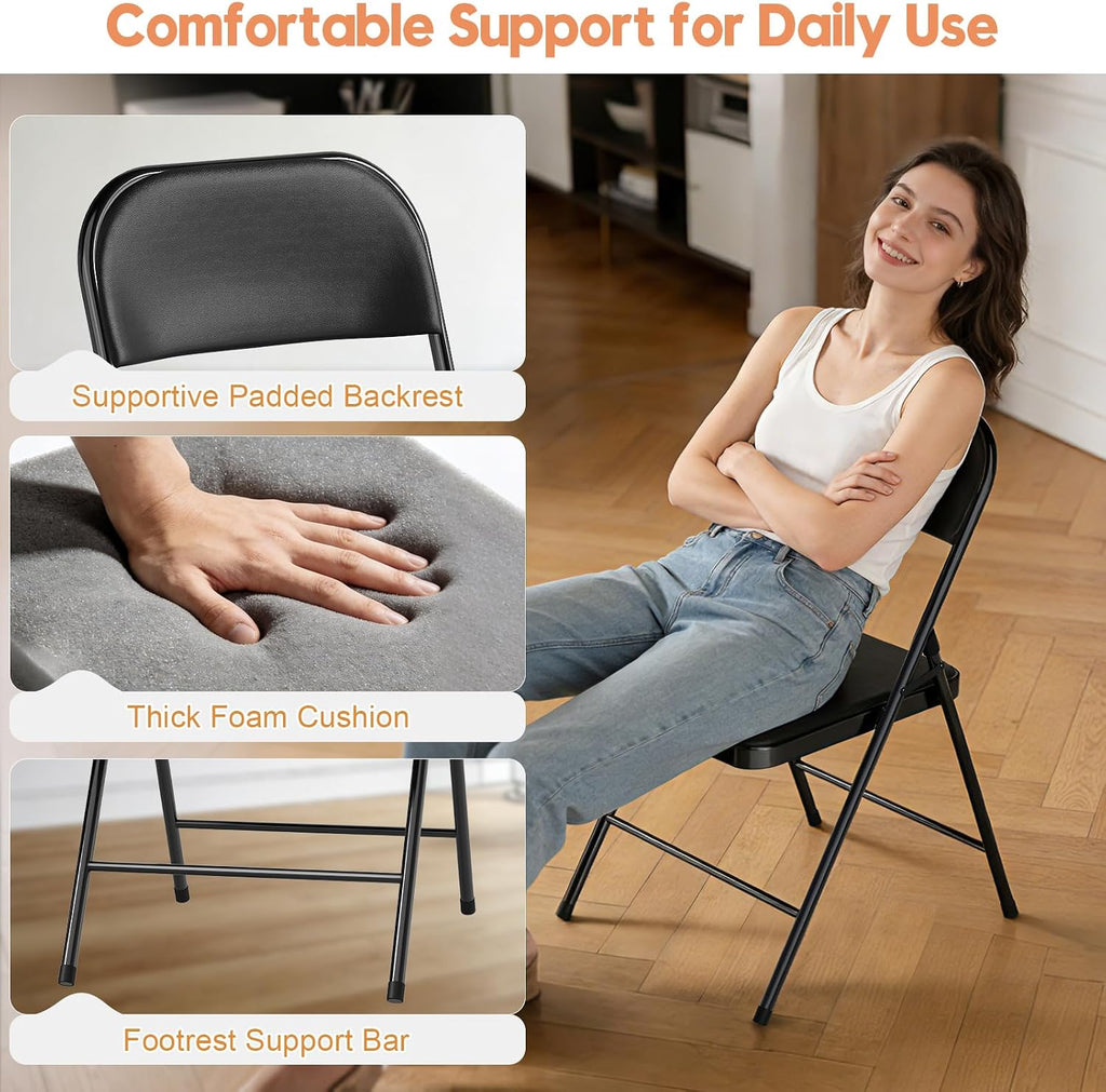4 Pack Black Padded Metal Folding Chairs