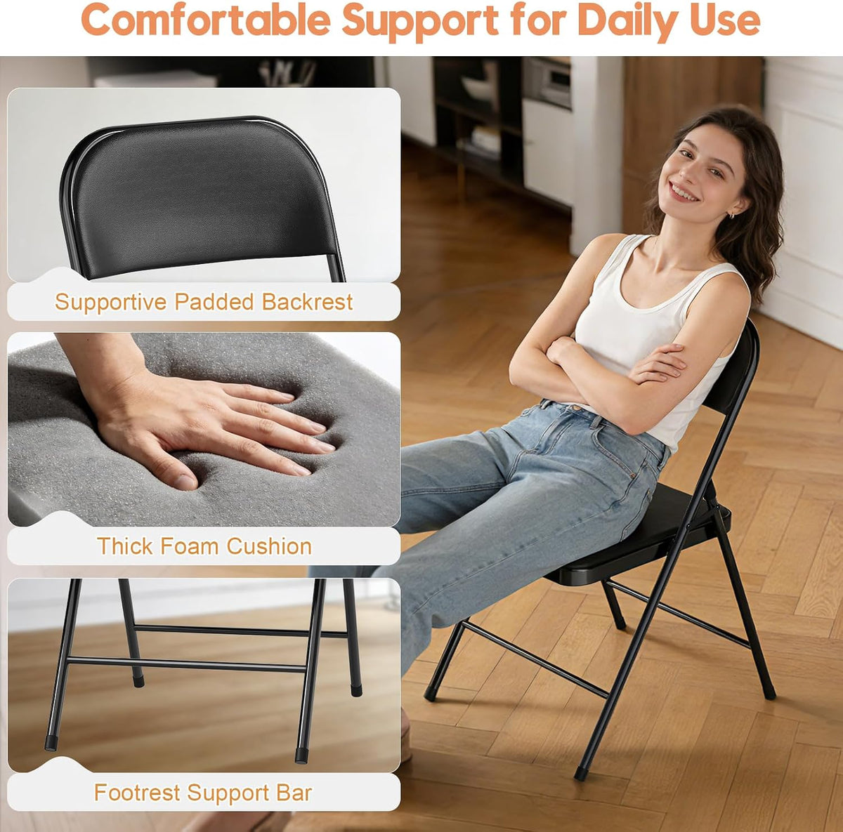 4 Pack Black Padded Metal Folding Chairs