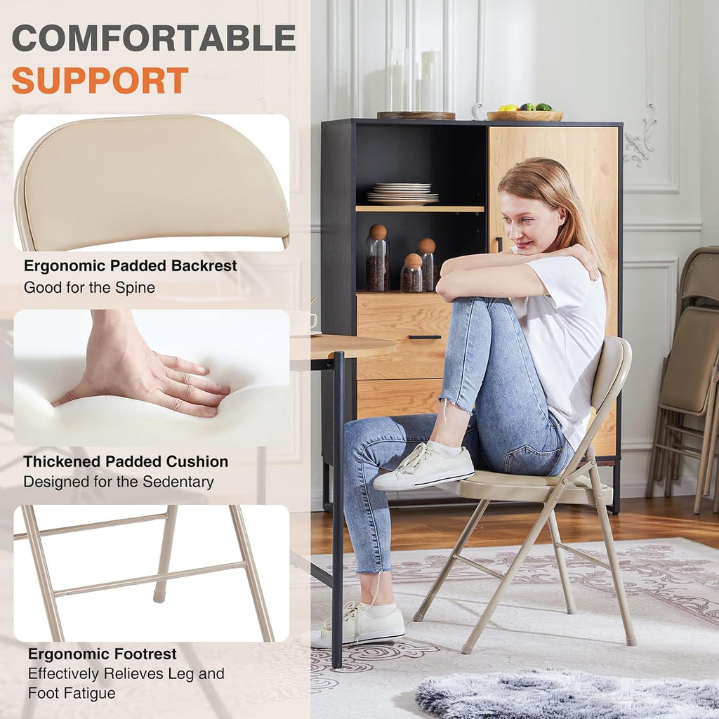 4 Pack Khaki Padded Metal Folding Chairs