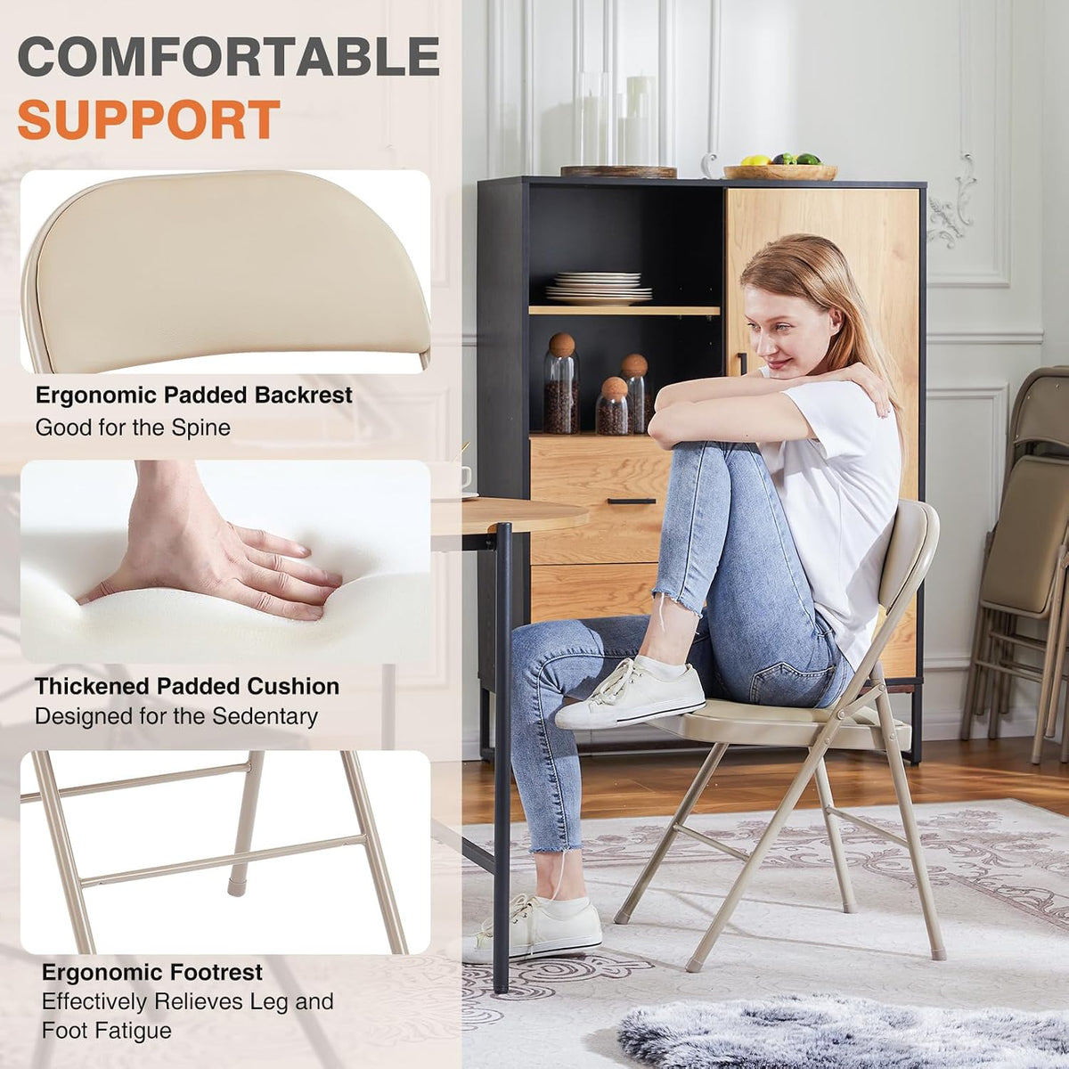 4 Pack Khaki Padded Metal Folding Chairs