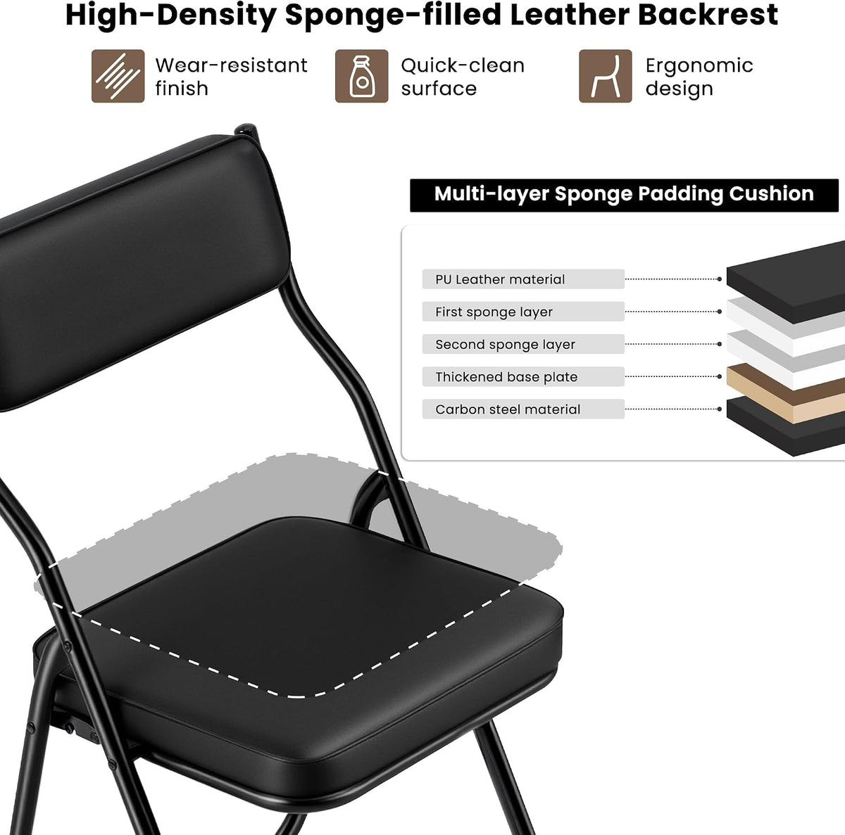 4 Pack Black Padded Folding Chairs