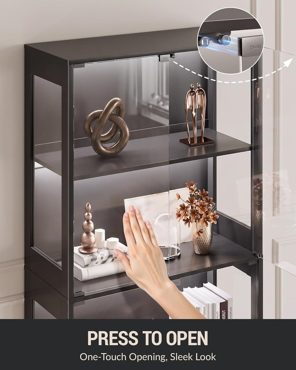 Black 4‑Tier Glass Curio Cabinet with LED Lights