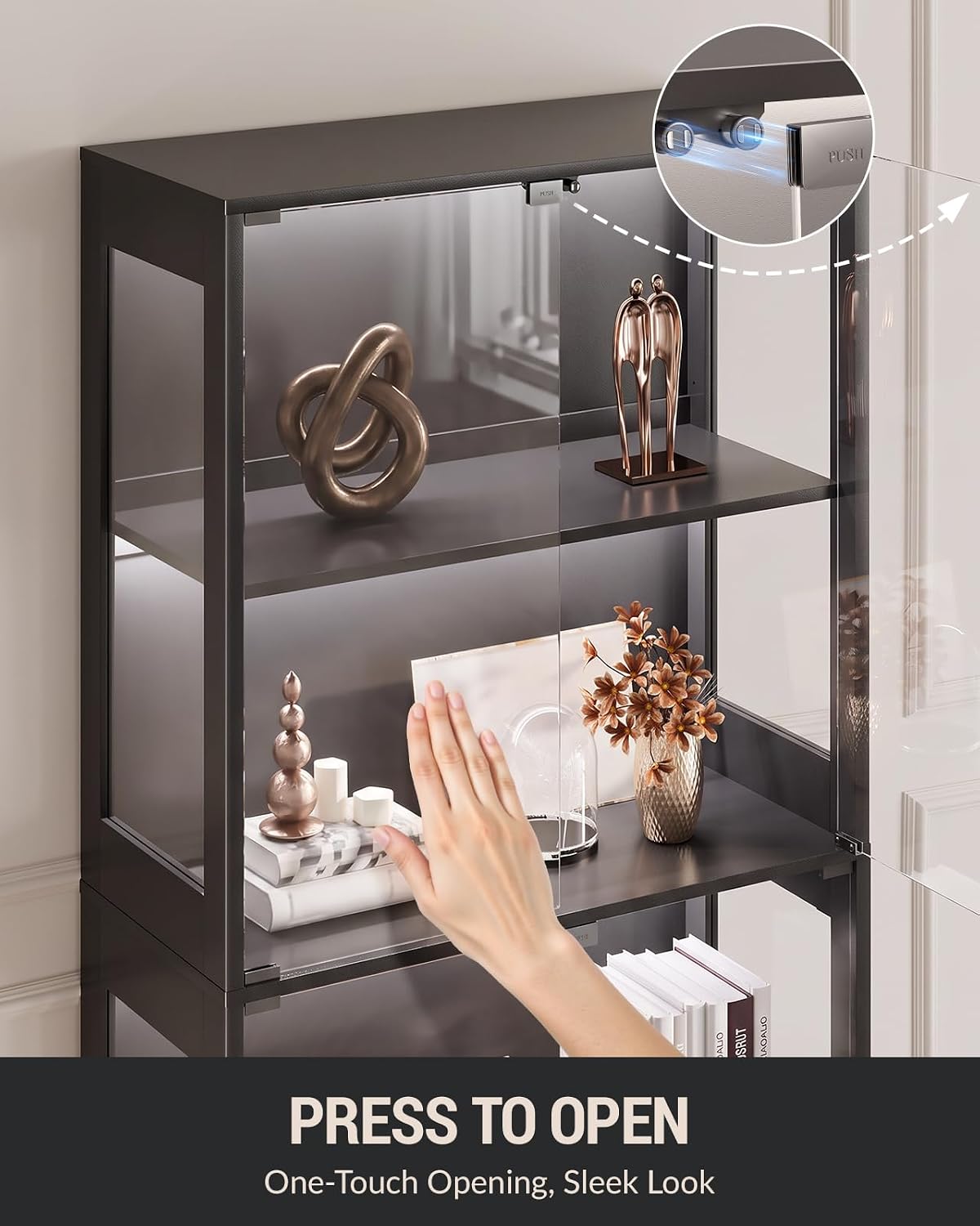 Black 4‑Tier Glass Curio Cabinet with LED Lights