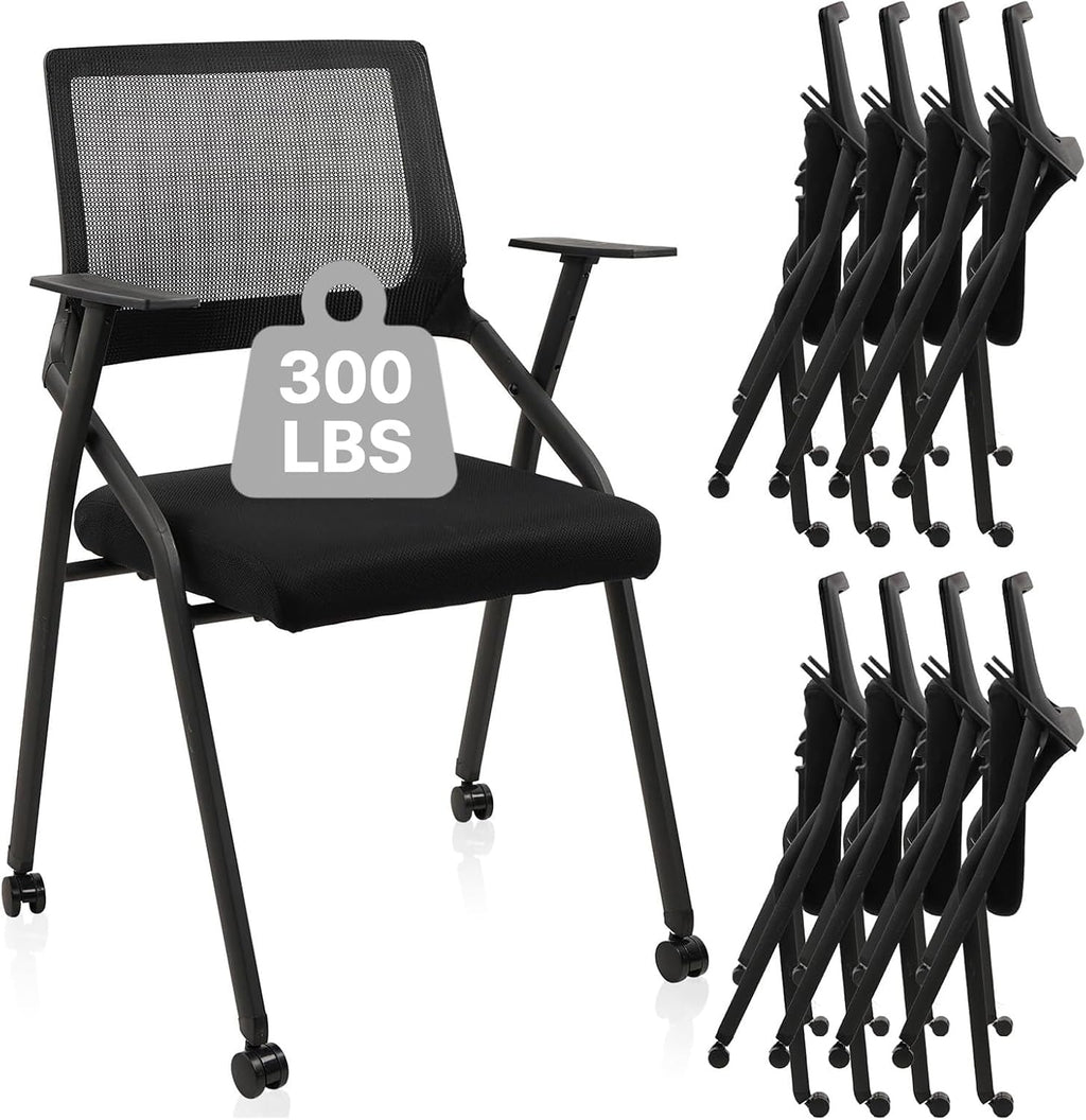 8 Pack Black Wheeled Padded Foldable Chairs