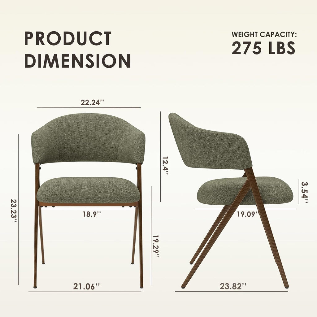 2 Pack Green Open‑Back Dining Chairs with Iron Legs