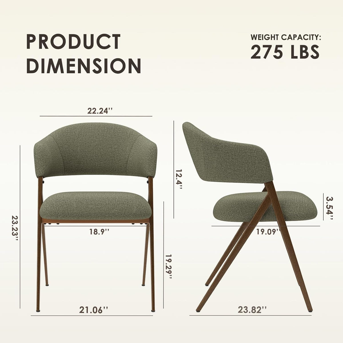 2 Pack Green Open‑Back Dining Chairs with Iron Legs