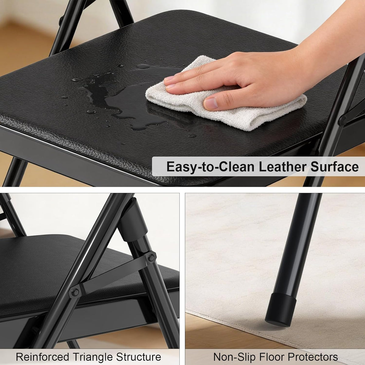 4 Pack Black Padded Metal Folding Chairs