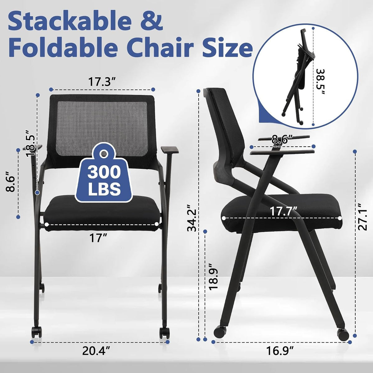 8 Pack Black Wheeled Padded Foldable Chairs