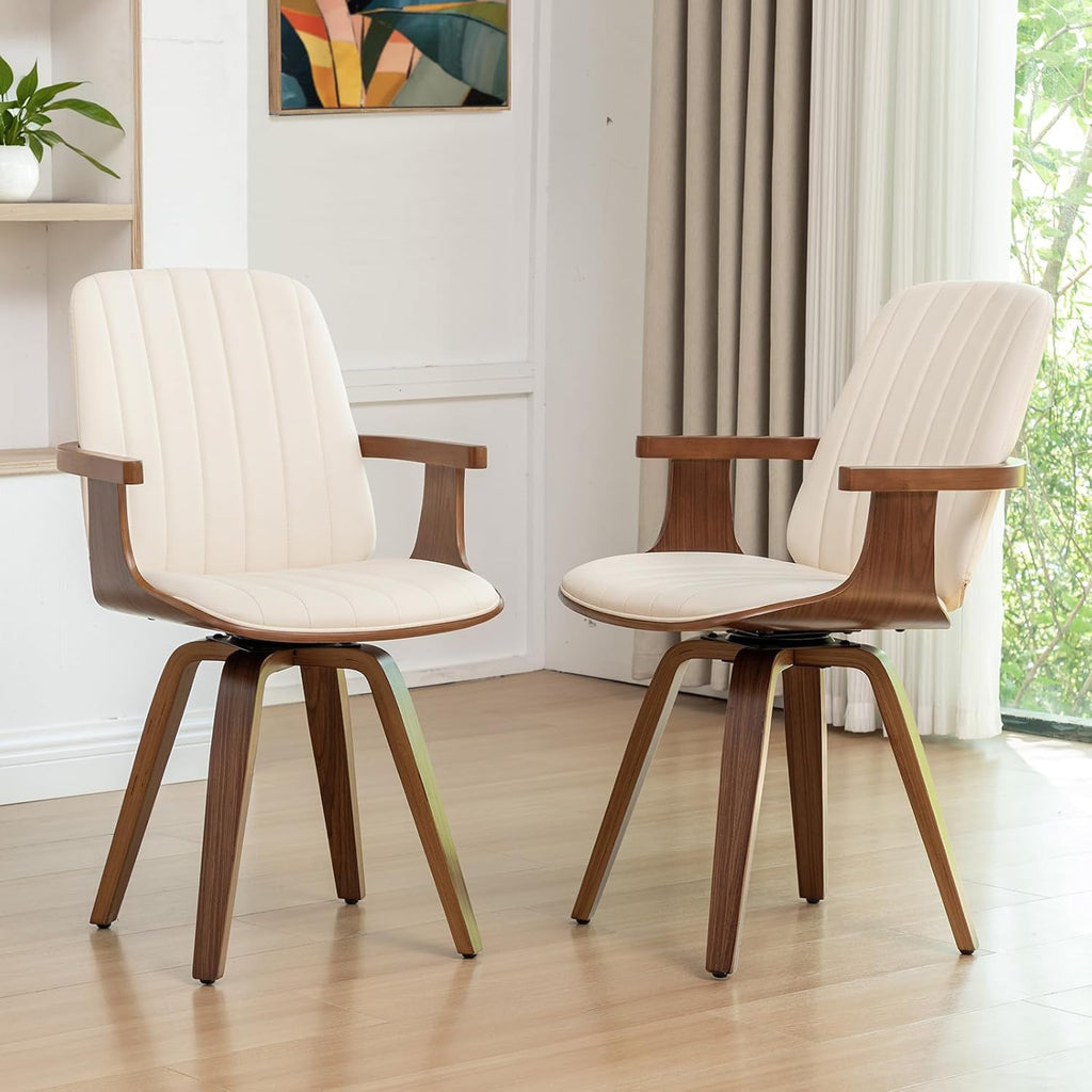 Walnut Swivel Mid‑Century Dining Chairs with Arms