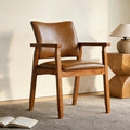 1 Pack Brown PU Leather Dining Armchairs Wood Frame