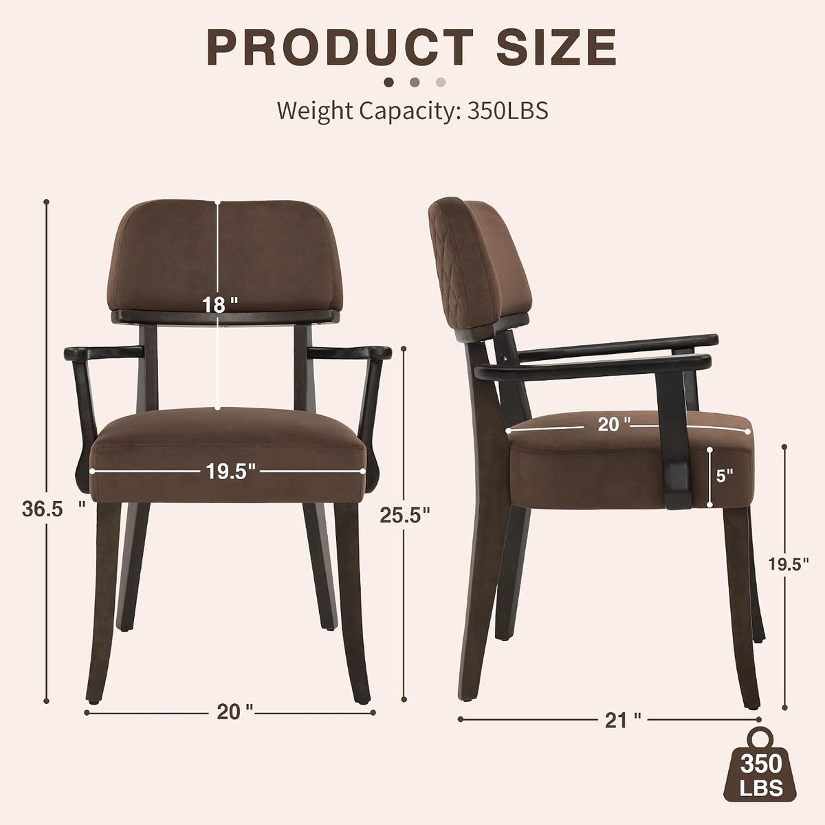 Brown Velvet Dining Chairs with Arms