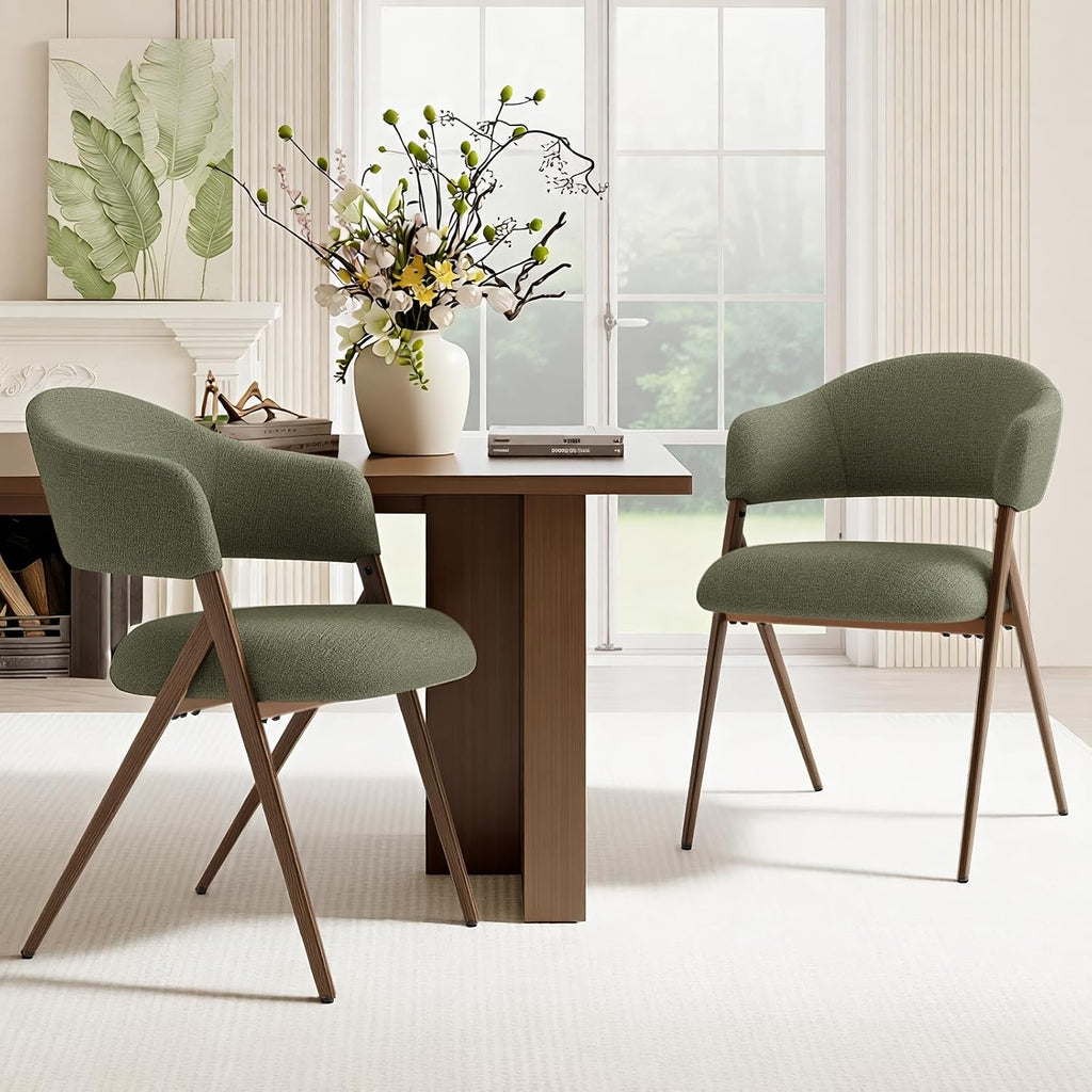 2 Pack Green Open‑Back Dining Chairs with Iron Legs