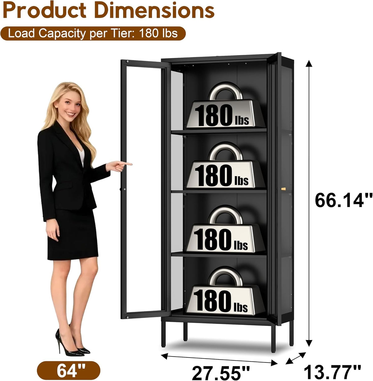 4‑Tier Glass Door Display Cabinet