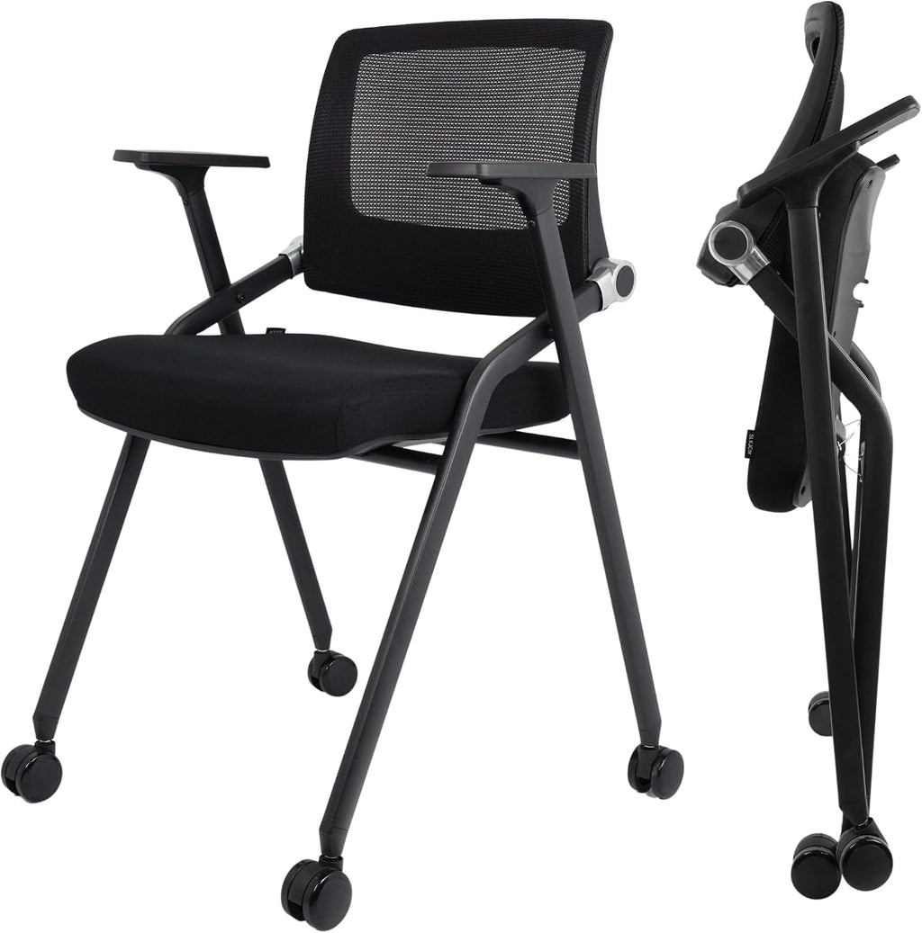 2 Pack Black Wheeled Mesh Foldable Chairs