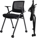 2 Pack Black Wheeled Mesh Foldable Chairs