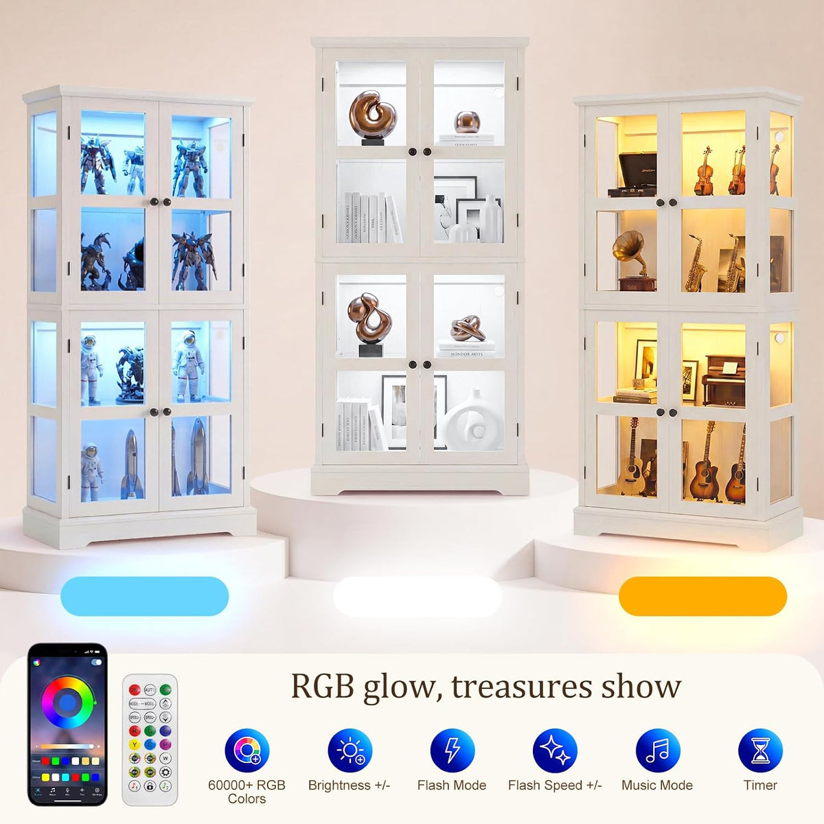 4‑Tier Glass Door Curio Display Cabinet