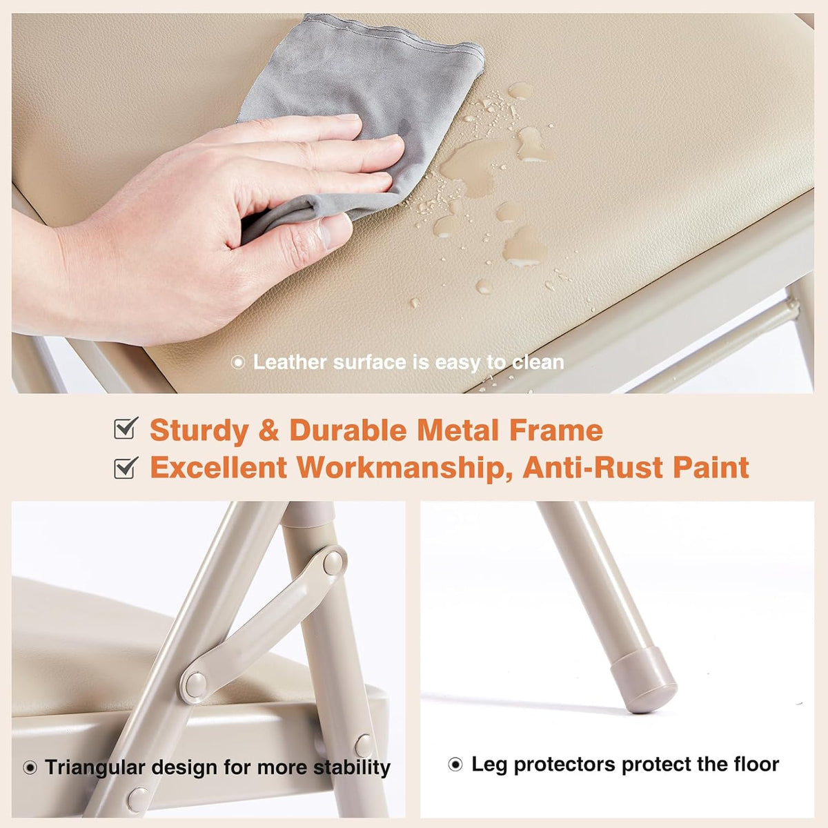 4 Pack Khaki Padded Metal Folding Chairs