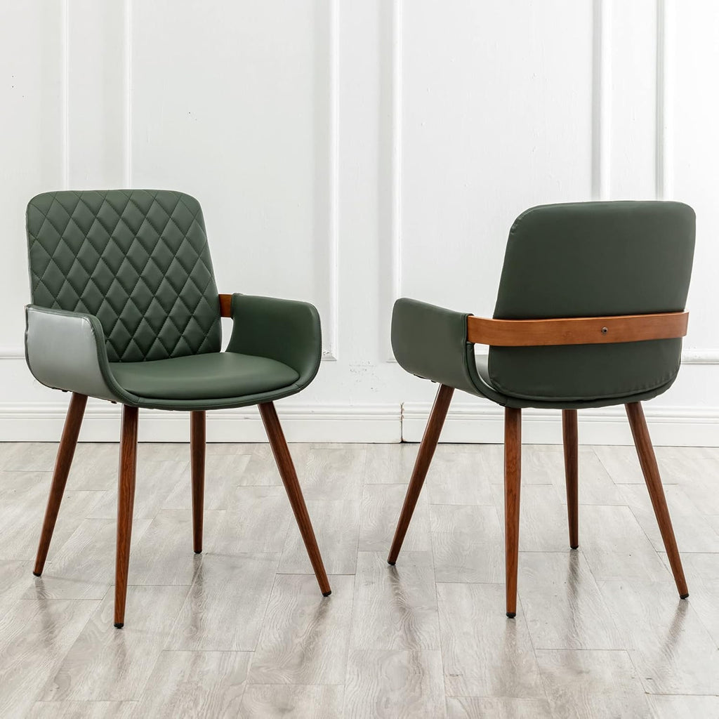 2 Pack Green Faux Leather Dining Chairs with Metal Legs