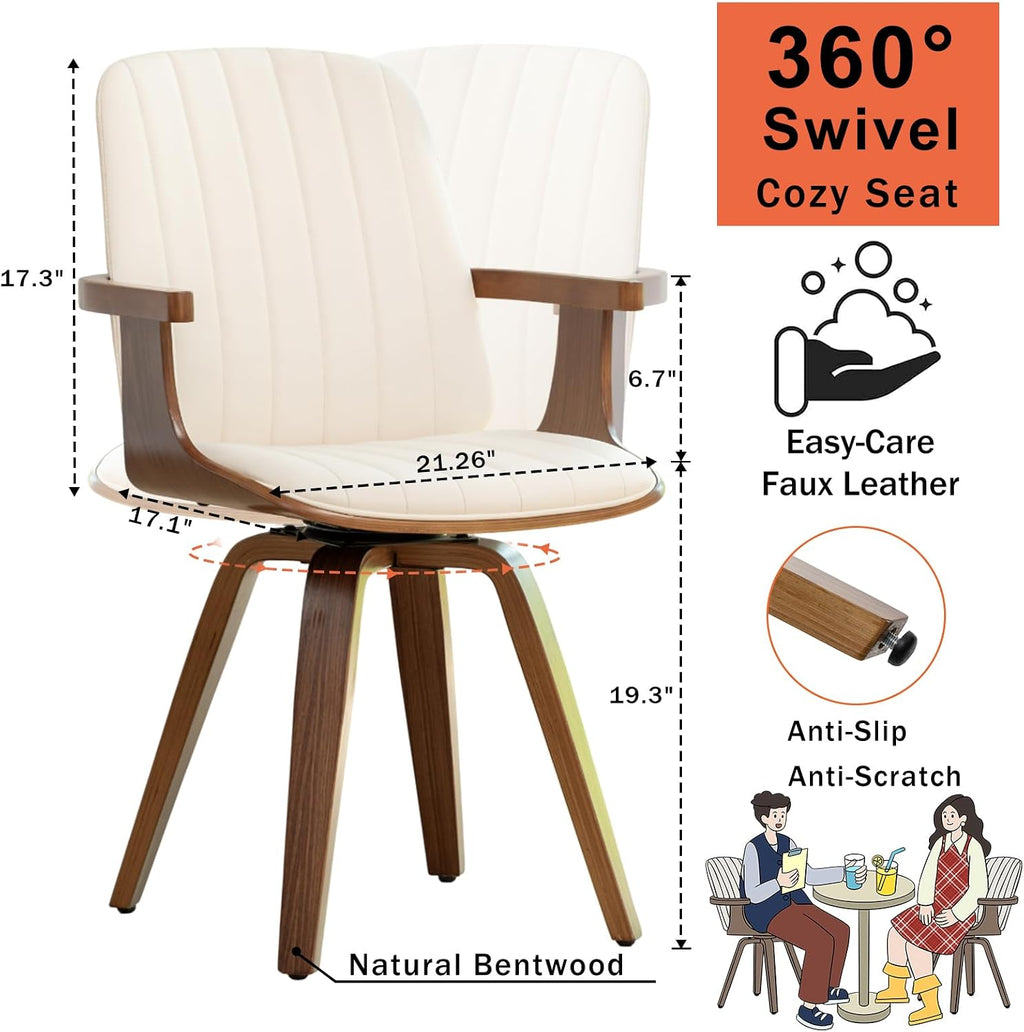 Walnut Swivel Mid‑Century Dining Chairs with Arms