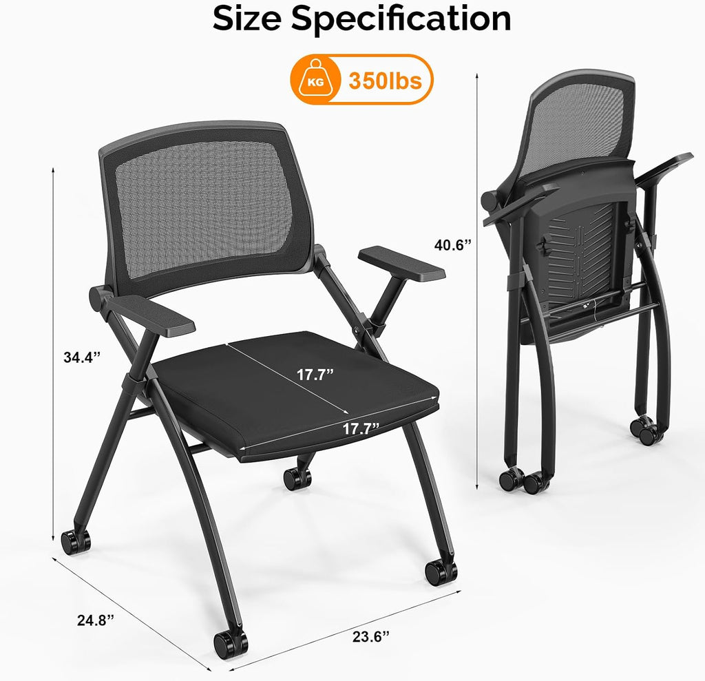 6 Pack Black Wheeled Padded Foldable Chairs