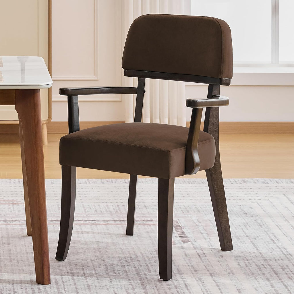 Brown Velvet Dining Chairs with Arms