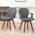 2 Pack Gray Fabric Swivel Dining Chairs with Bamboo Legs