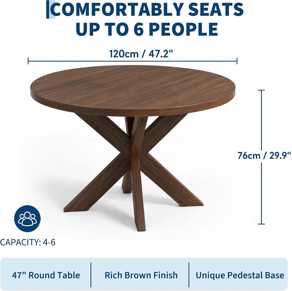 47" Round Wood Dining Table with X‑Leg Base