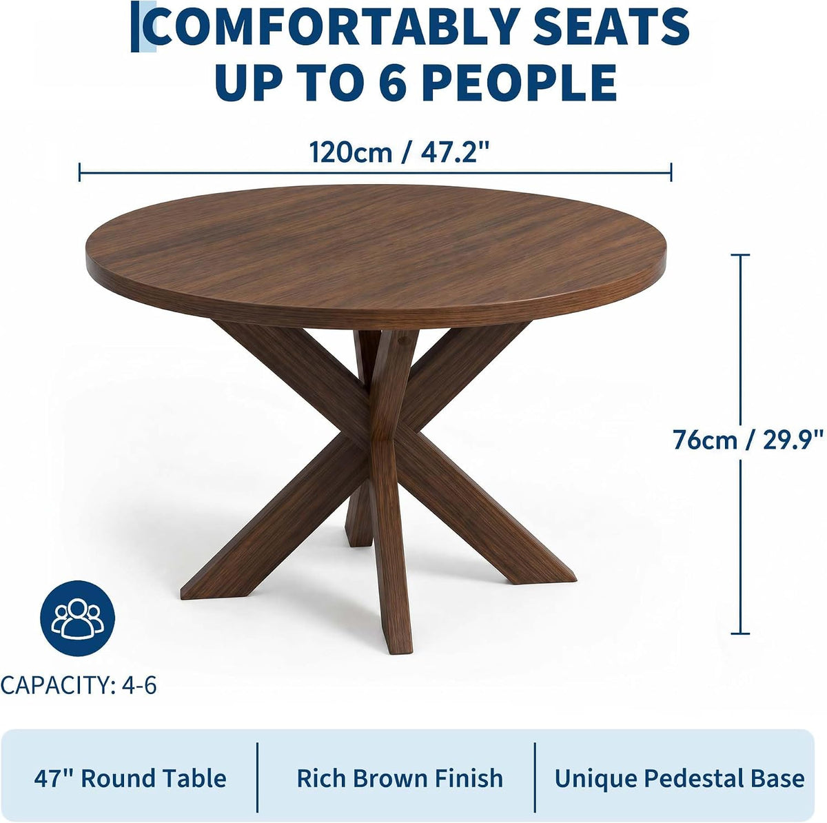 47" Round Wood Dining Table with X‑Leg Base