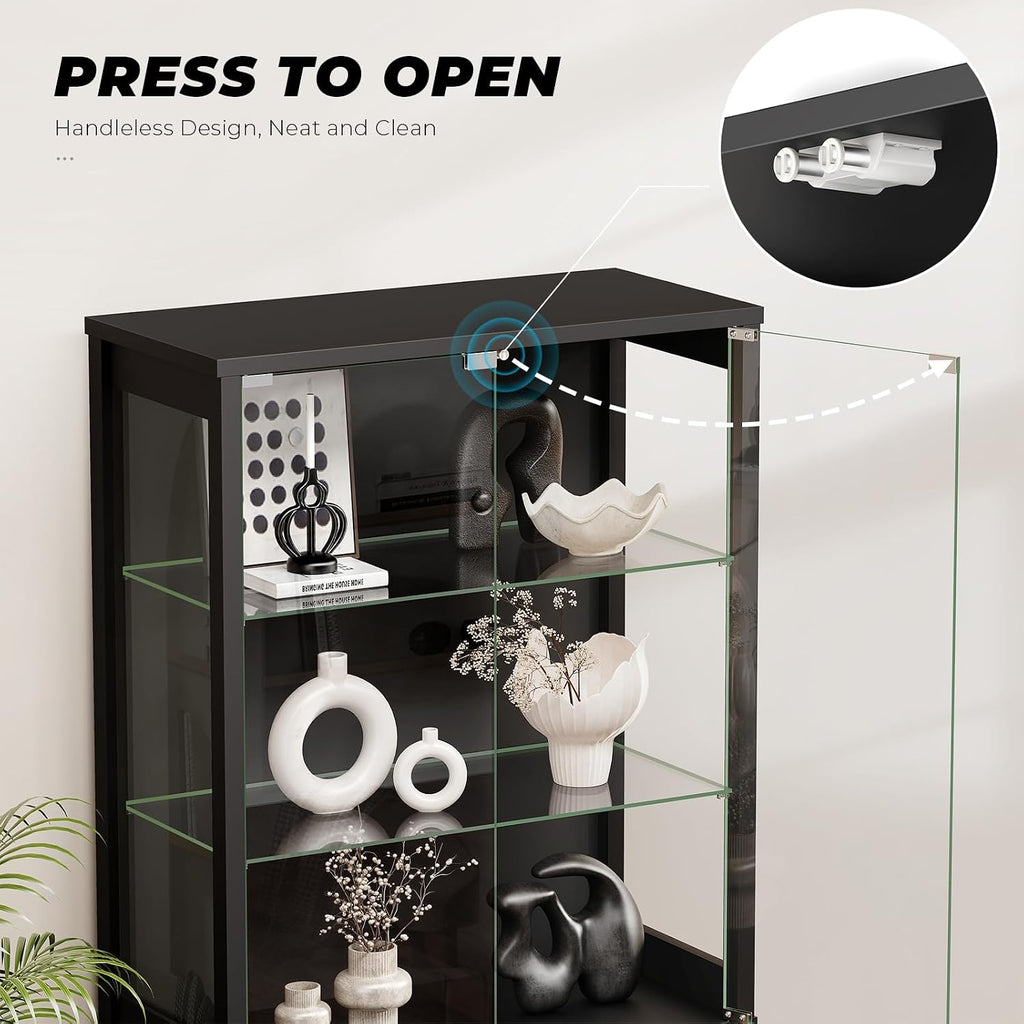 71" 5‑Tier Glass Display Cabinet with Storage Drawer