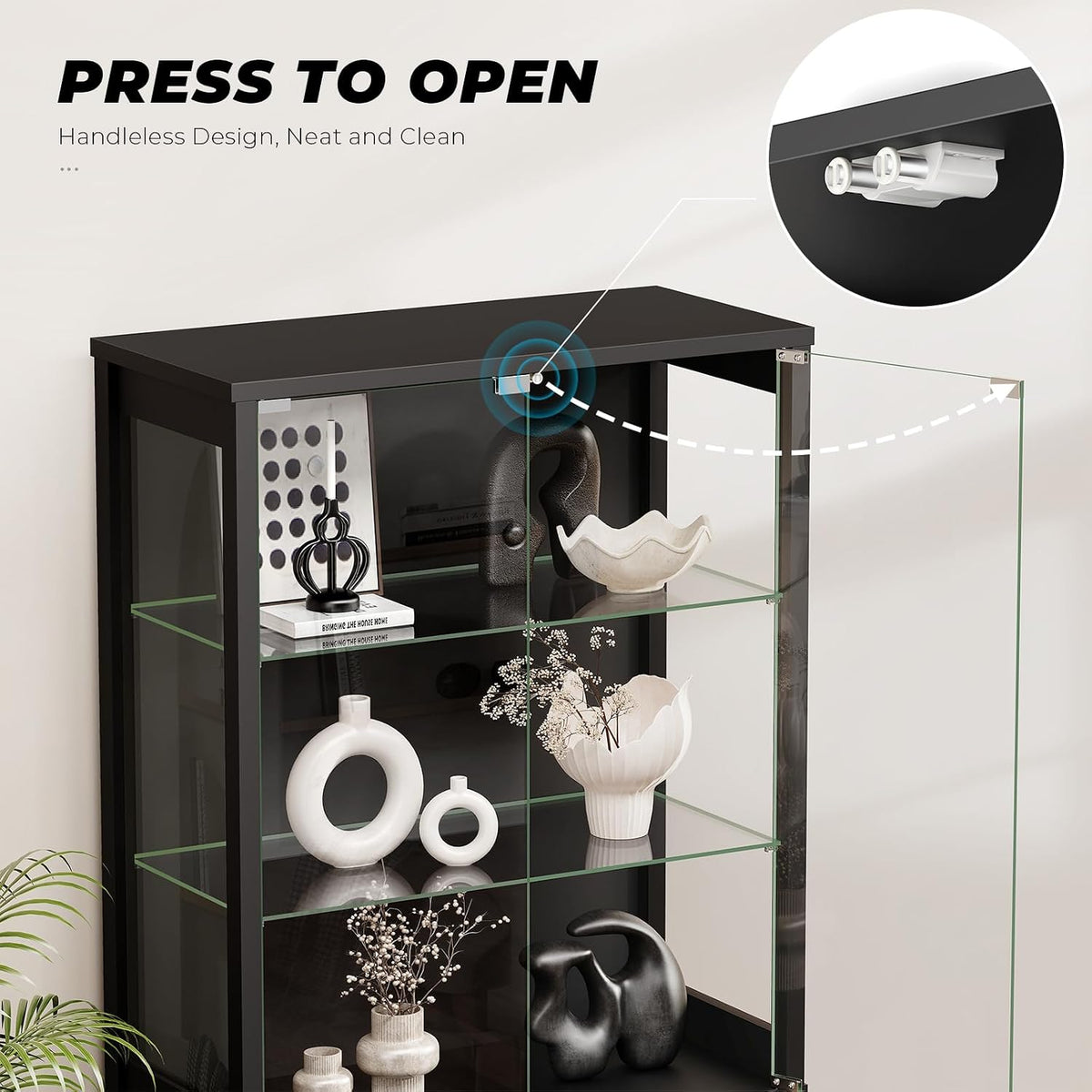 71" 5‑Tier Glass Display Cabinet with Storage Drawer