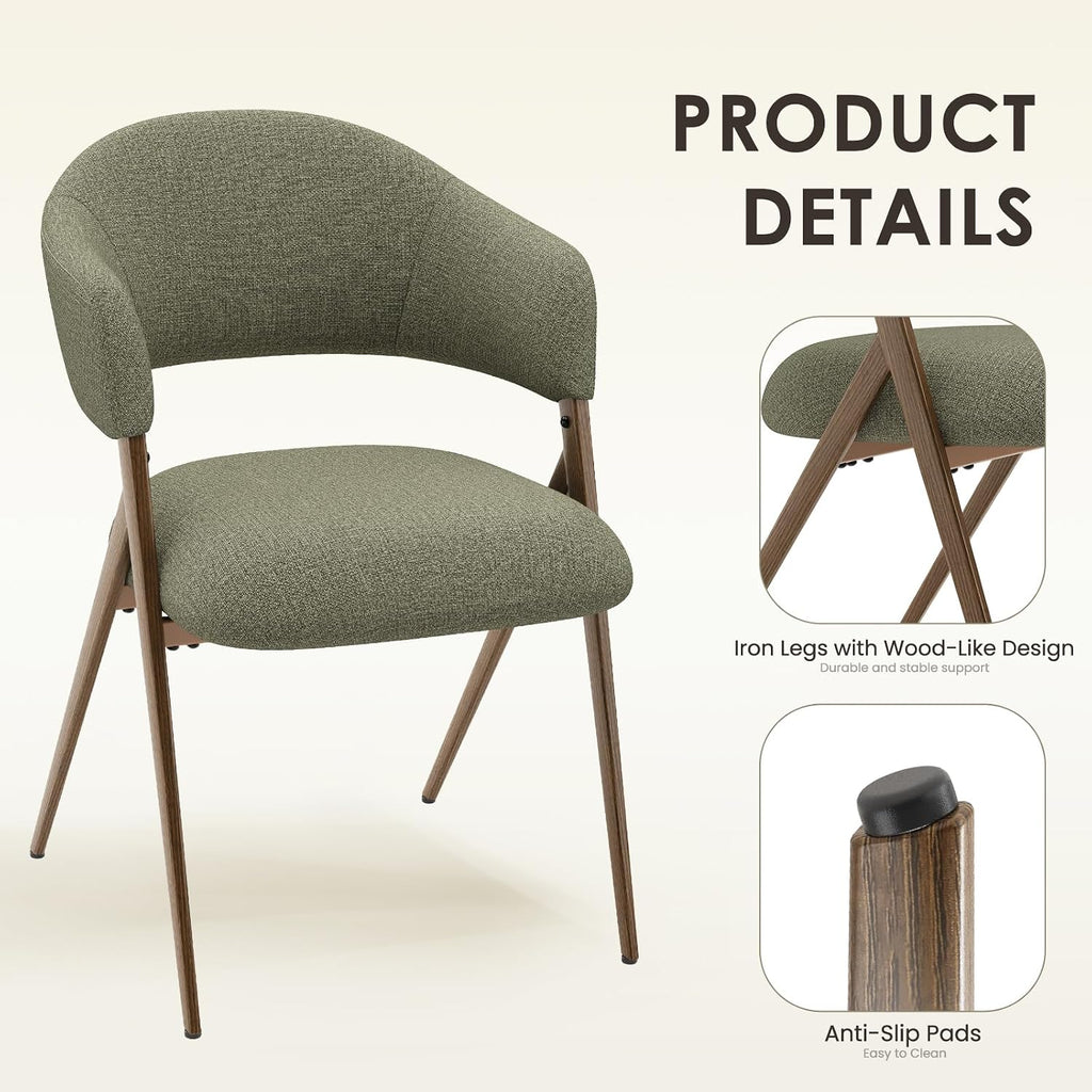 2 Pack Green Open‑Back Dining Chairs with Iron Legs