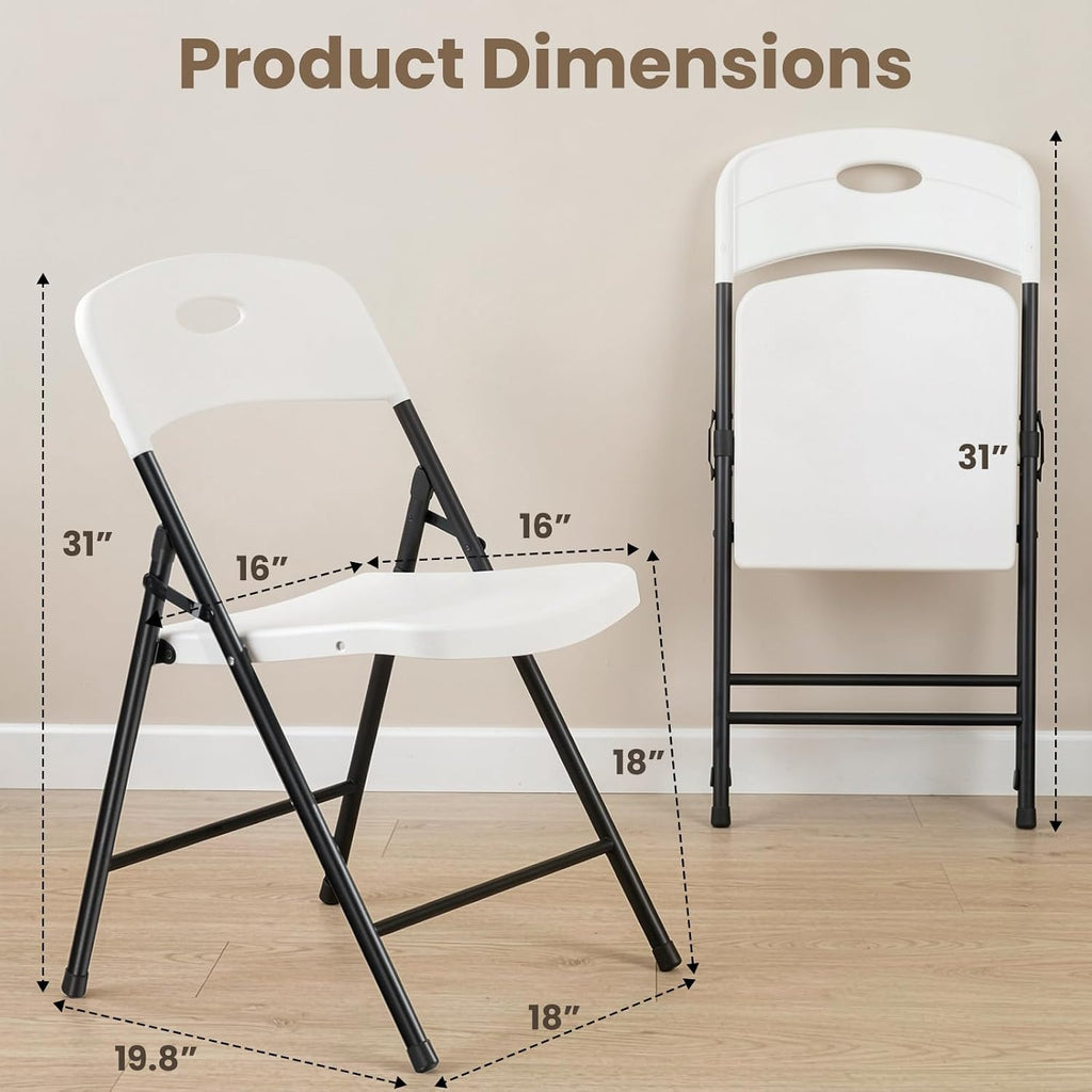 4 PCS White Heavy‑Duty Plastic Folding Chairs